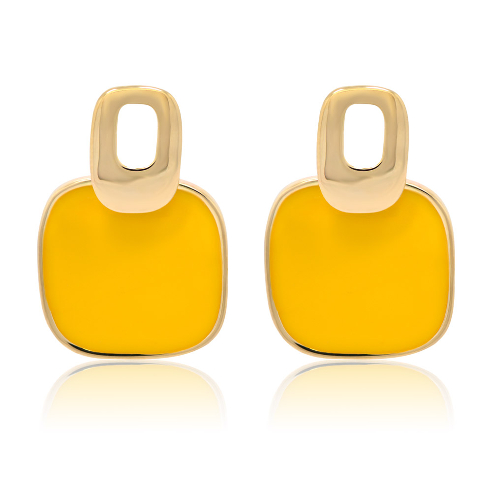 Cubic Square Yellow Enamel Studs